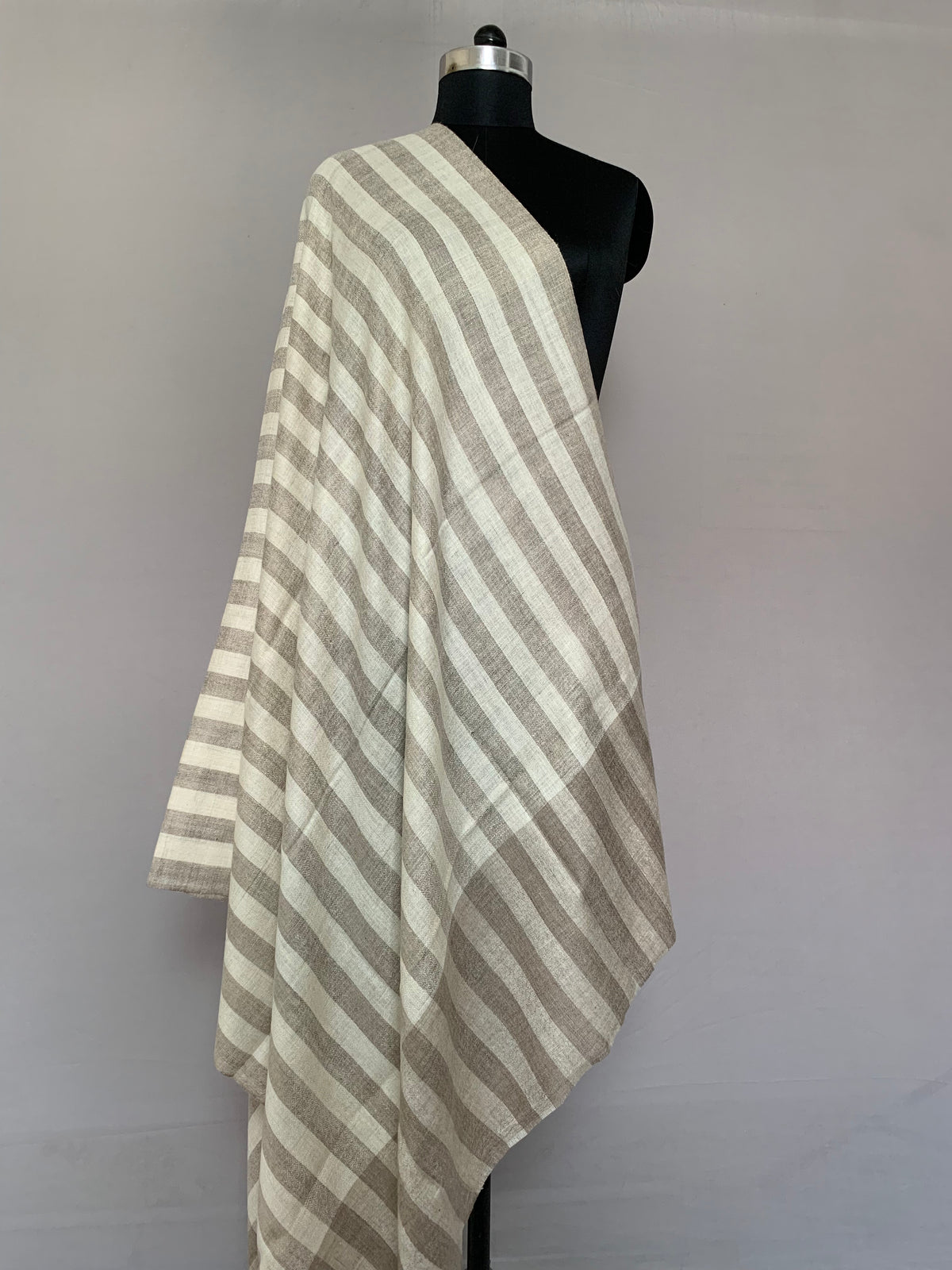 Portia Stone Grey Strips Cashmere Shawl