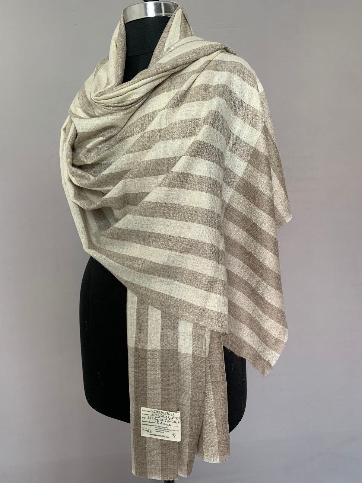 Portia Stone Grey Strips Cashmere Shawl