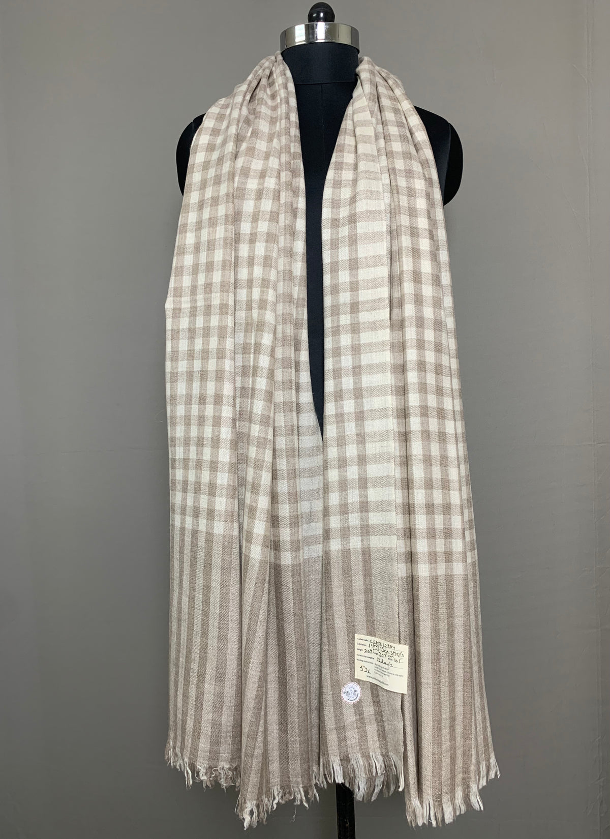 Grayson French Taupe Check Cashmere Shawl