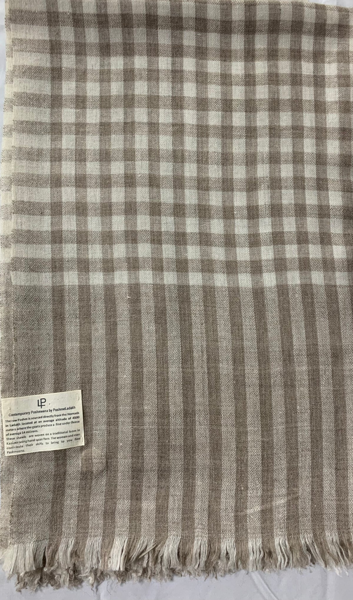 Grayson French Taupe Check Cashmere Shawl