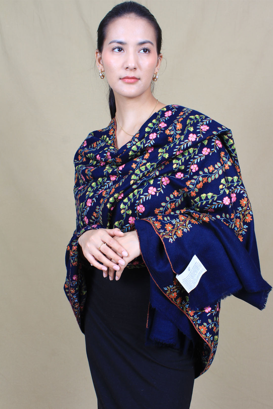 Kashmala Indigo Blue Sozni Neem Jama Lehridar Pashmina Shawl