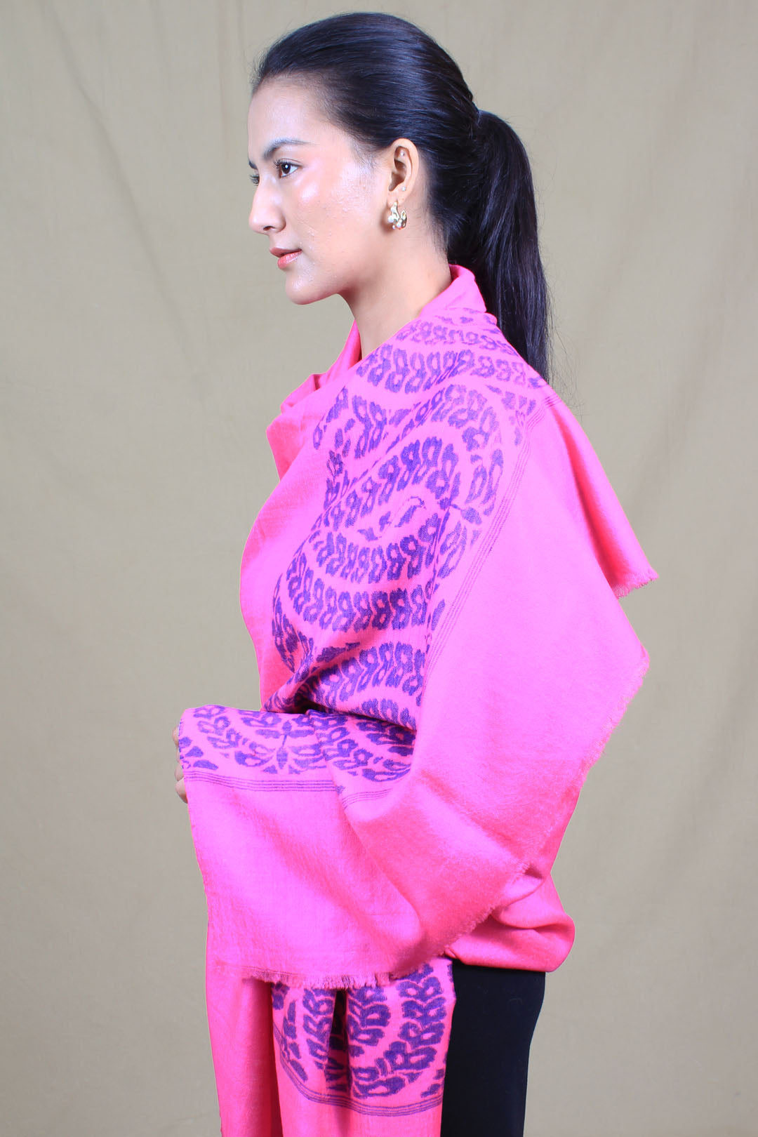 Tayyab Hot Pink Paisley Paldar Kani Pashmina Shawl