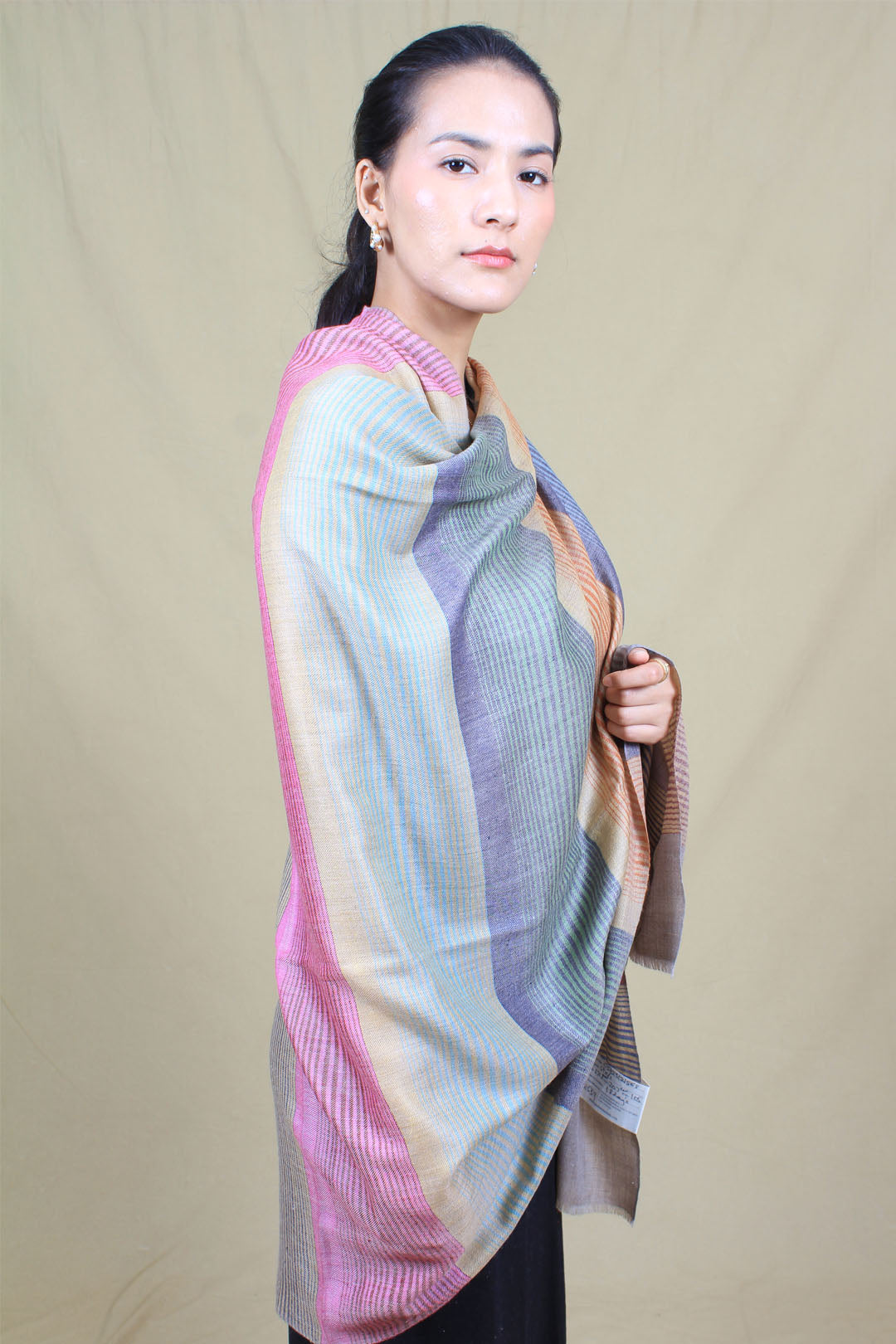 Baizah Multi Coloured Strips Cashmere Shawl