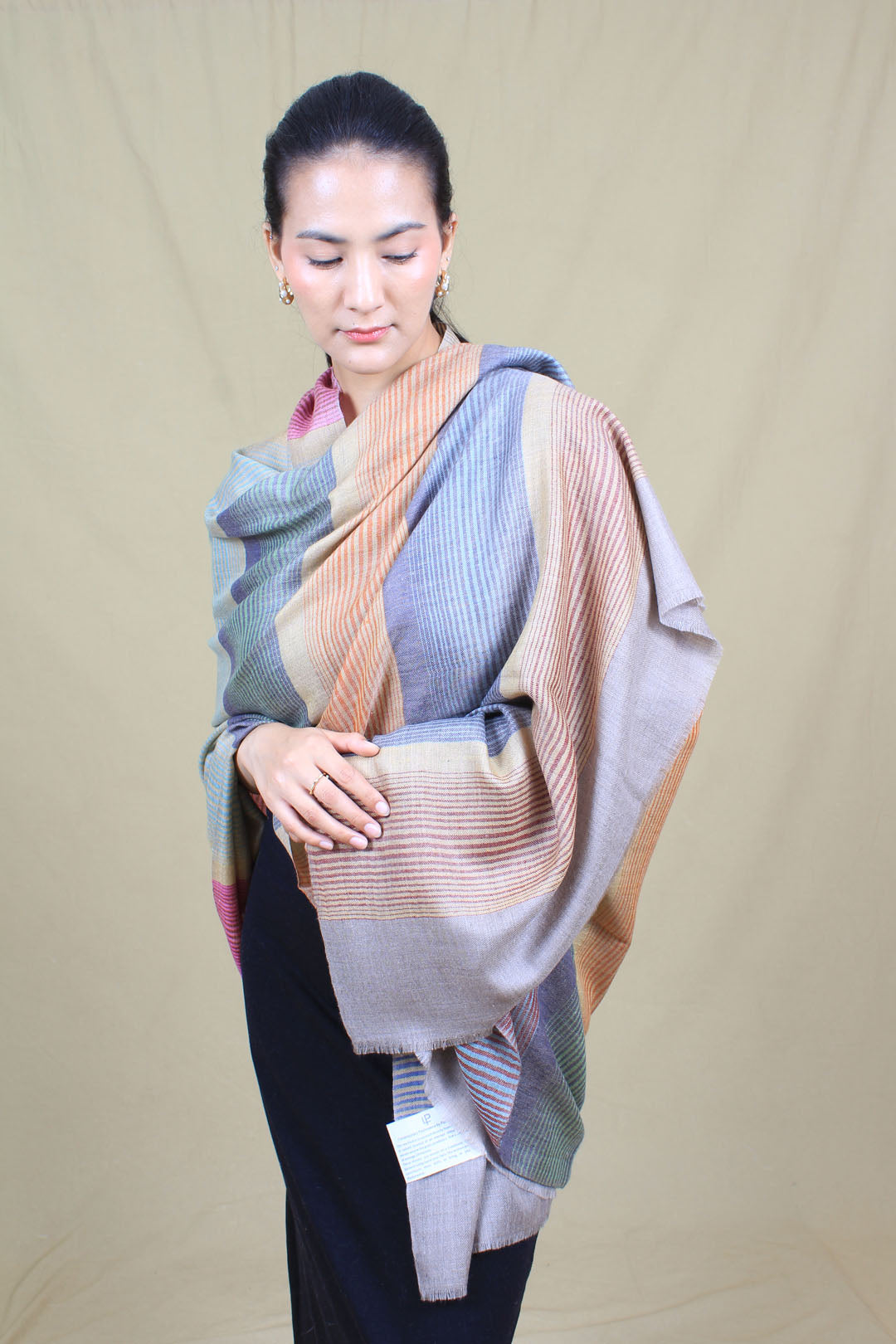 Baizah Multi Coloured Strips Cashmere Shawl