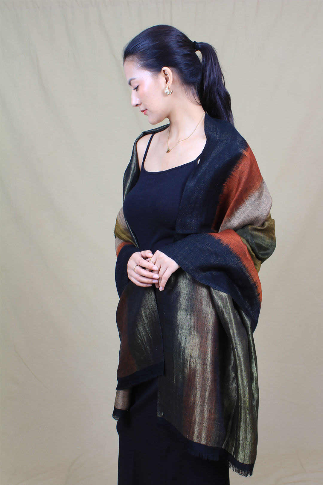 Sadakat Reversible Zari Multi Coloured Ikat Cashmere Shawl