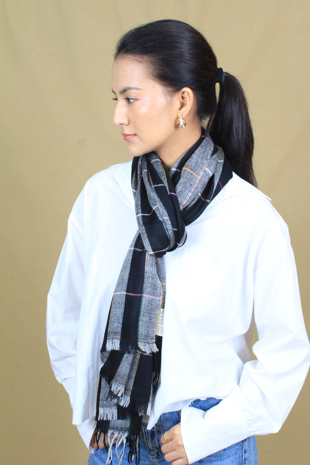 Mawiya Madras Check Cashmere Stole