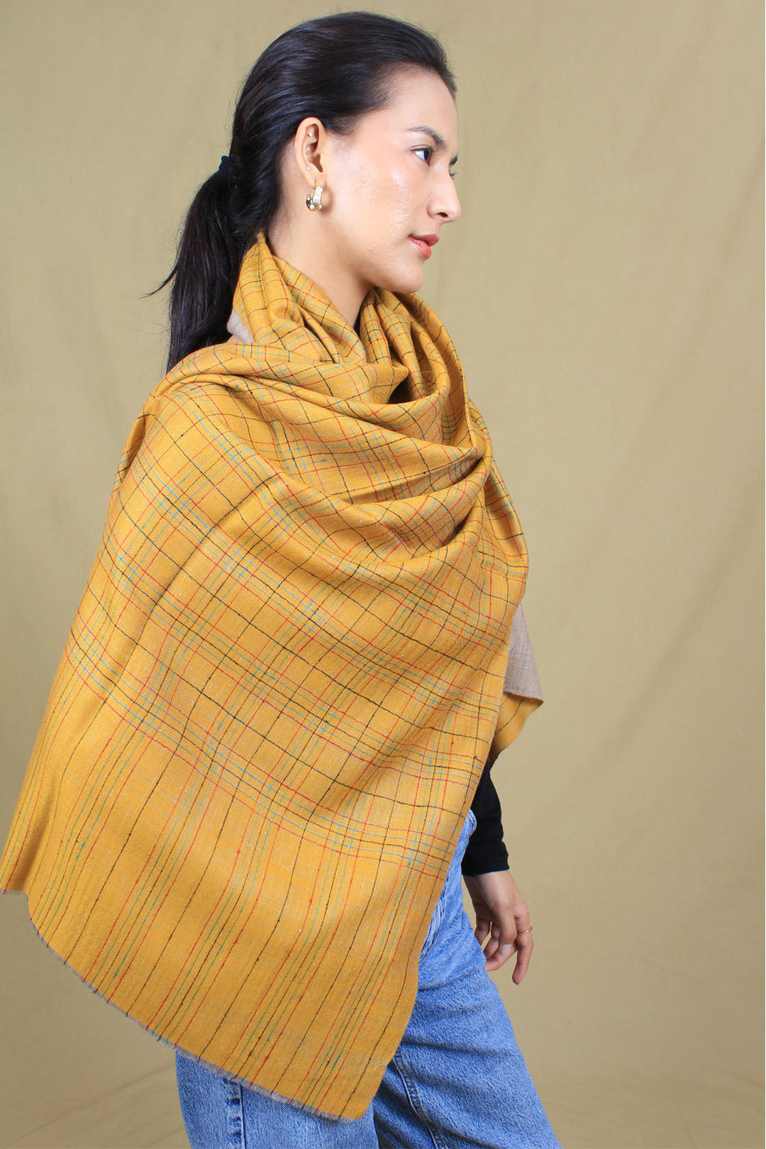 Preet Reversible & Check Cashmere Stole