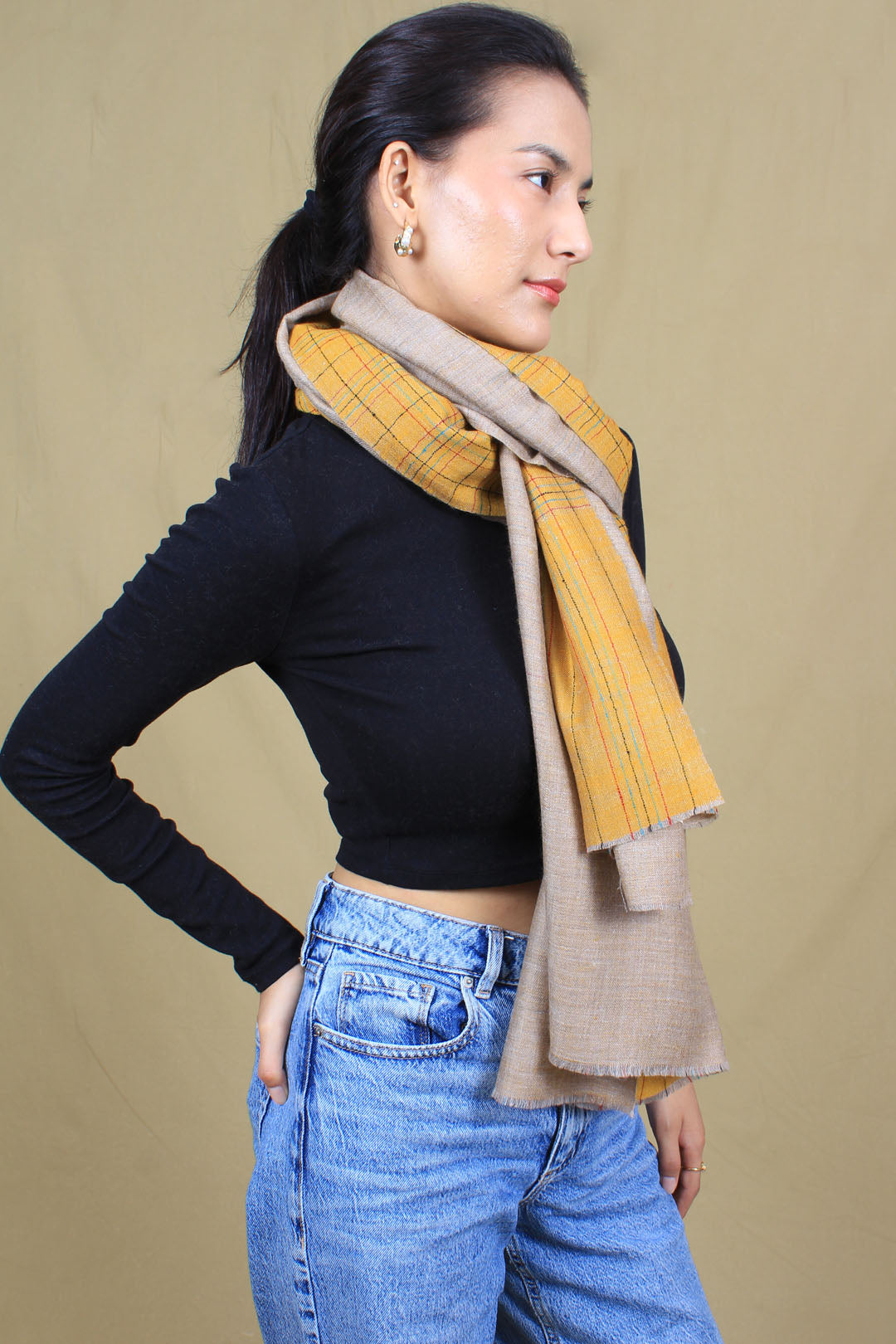 Preet Reversible & Check Cashmere Stole