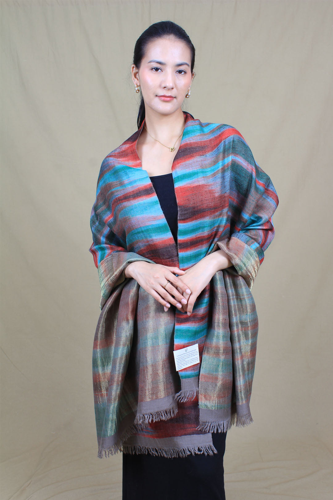 Khayree Reversible Metallic Multi Coloured Ikat Cashmere Shawl