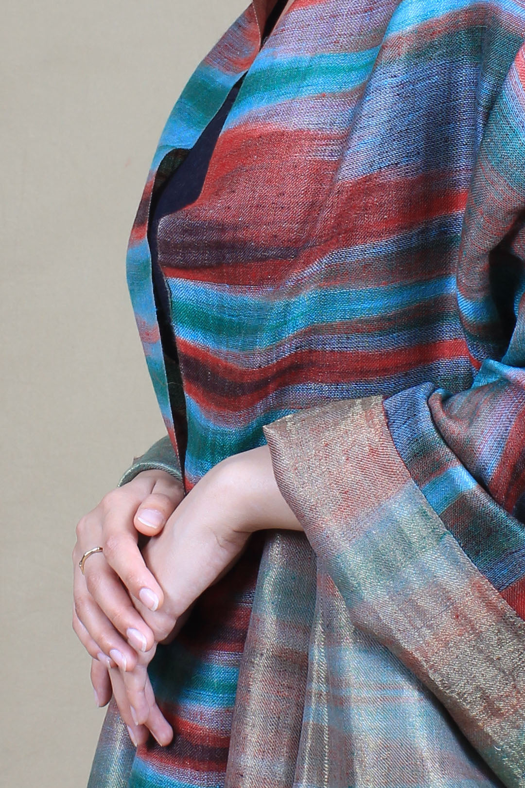 Khayree Reversible Metallic Multi Coloured Ikat Cashmere Shawl