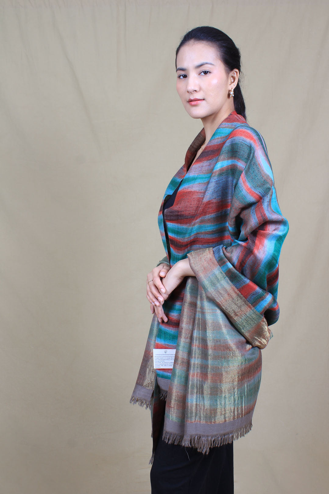 Khayree Reversible Metallic Multi Coloured Ikat Cashmere Shawl