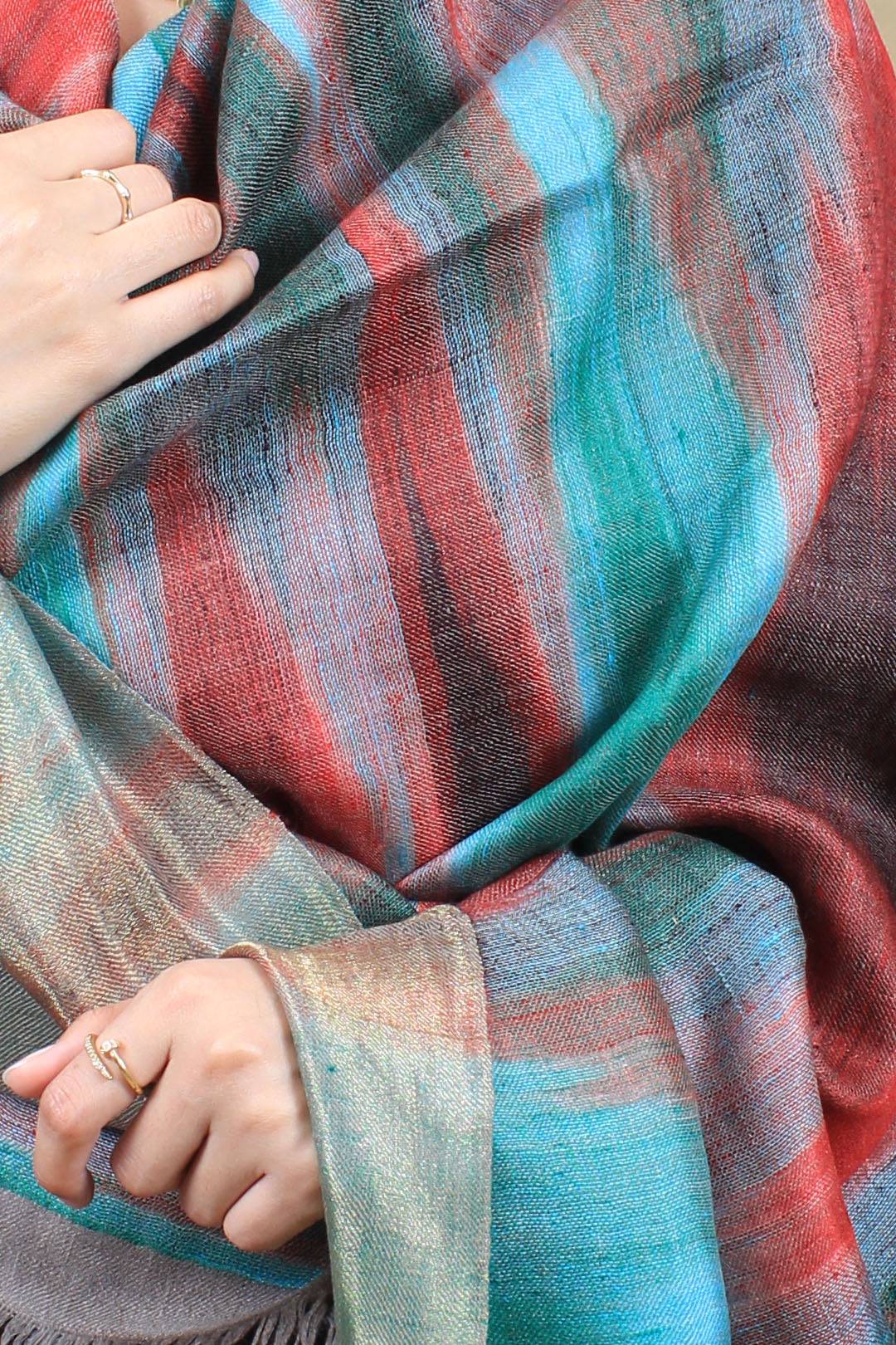 Khayree Reversible Metallic Multi Coloured Ikat Cashmere Shawl