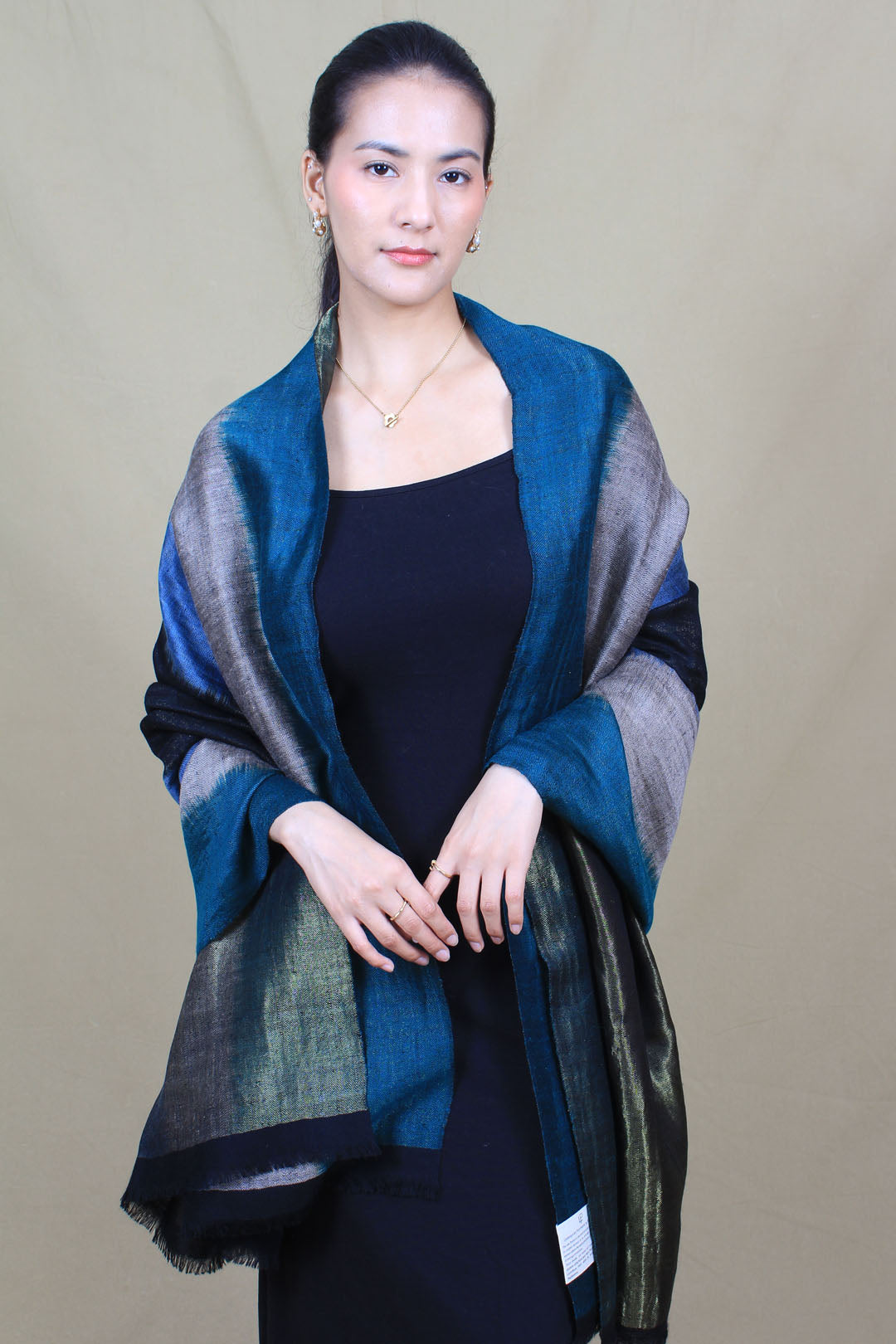 Umaymah Metallic Multi Colour Ikat Dyed Cashmere Shawl