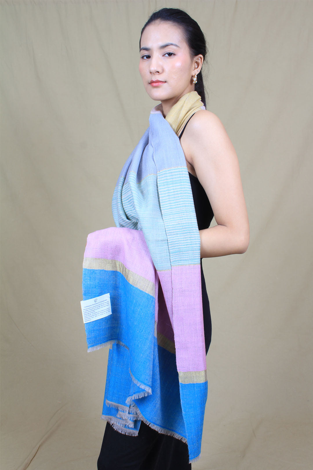 Mida Check Strips Khadi And Zari Cashmere Stole