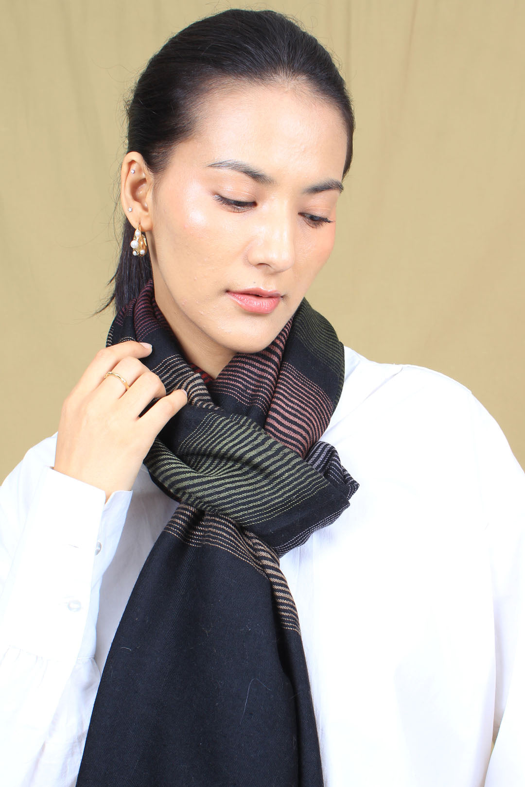 Mimosa Black Multi Colour Strips Cashmere stole