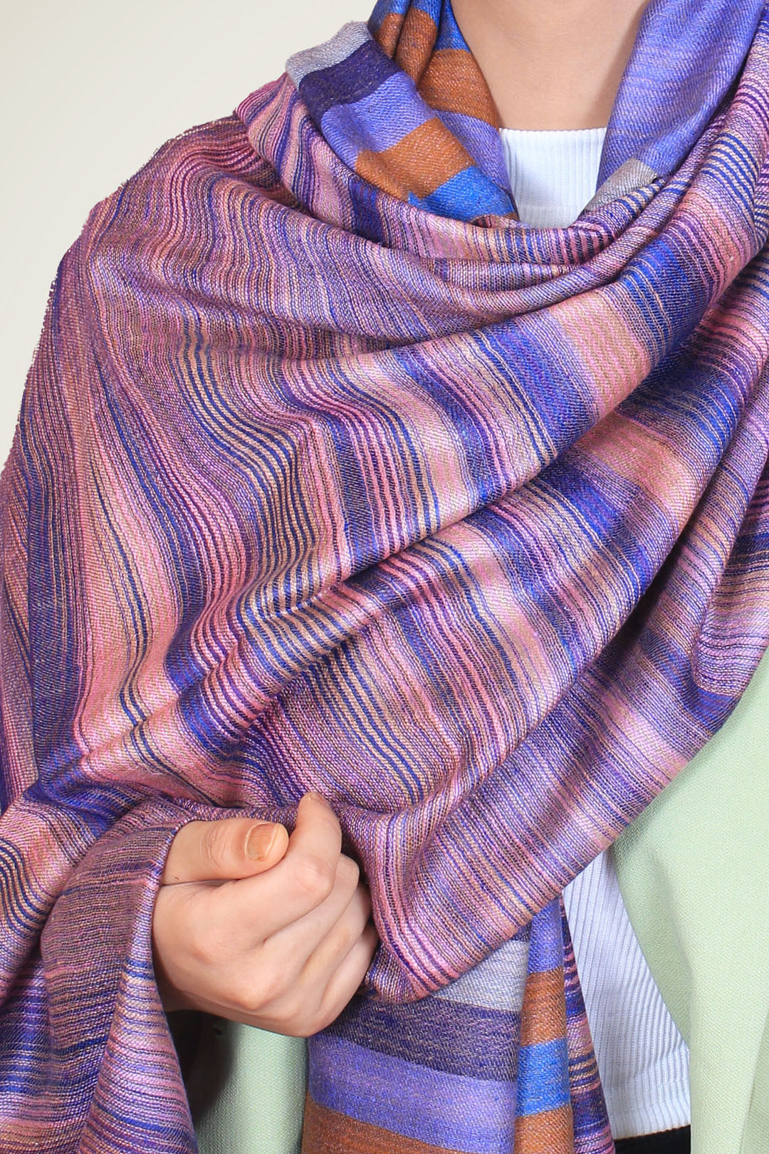 Pascal Multi Coloured Strips & Reversible Cashmere Shawl