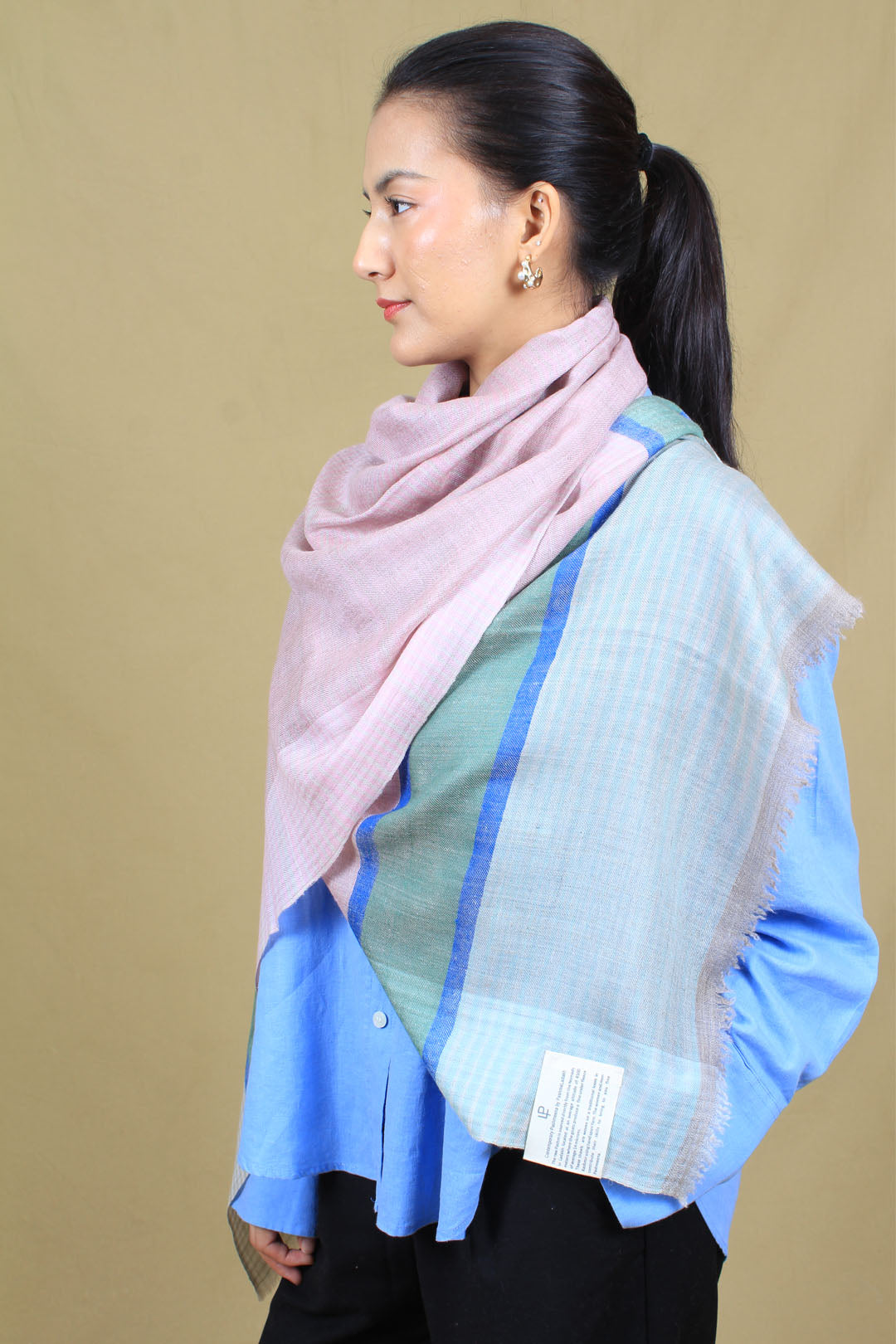 Almas Check Strips Khadi Cashmere Stole