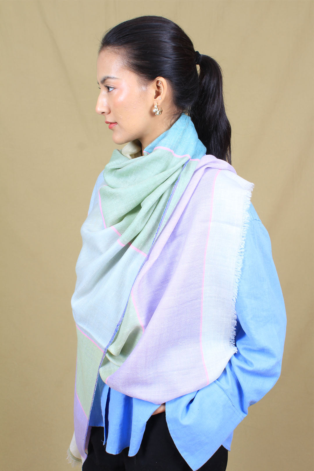 Hamza Check Strips Khadi Cashmere stole