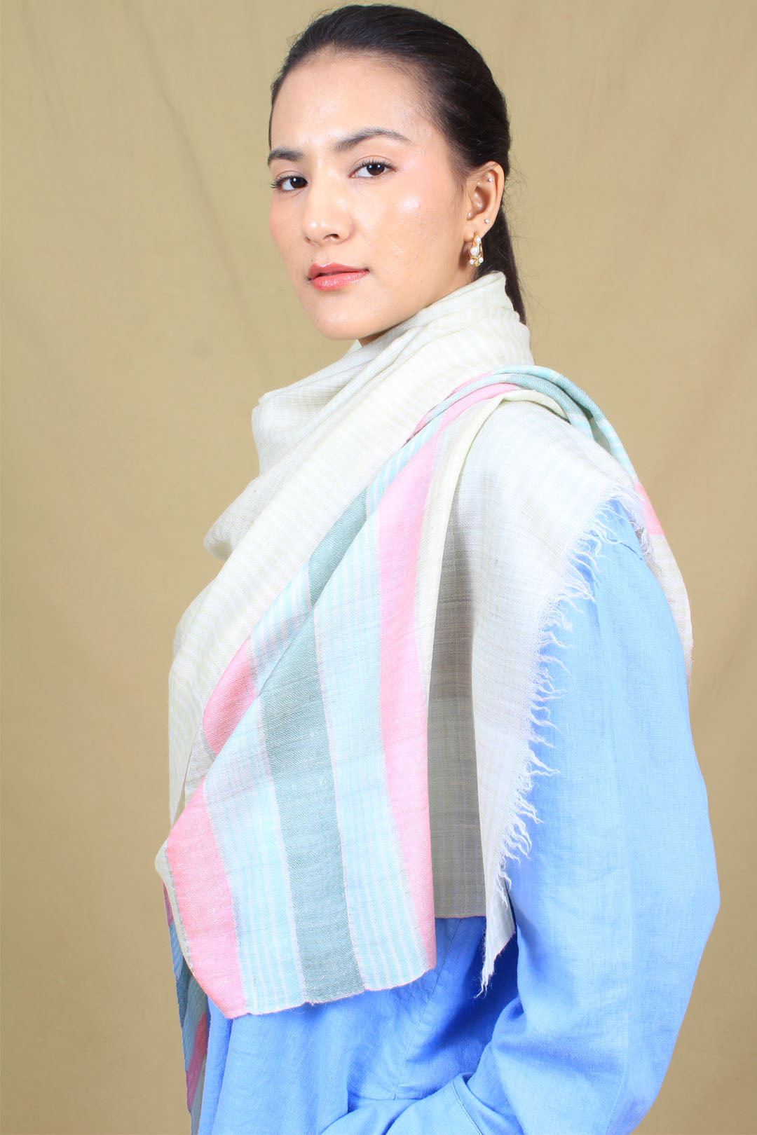 Eden Check Strips Khadi And Zari Cashmere stole