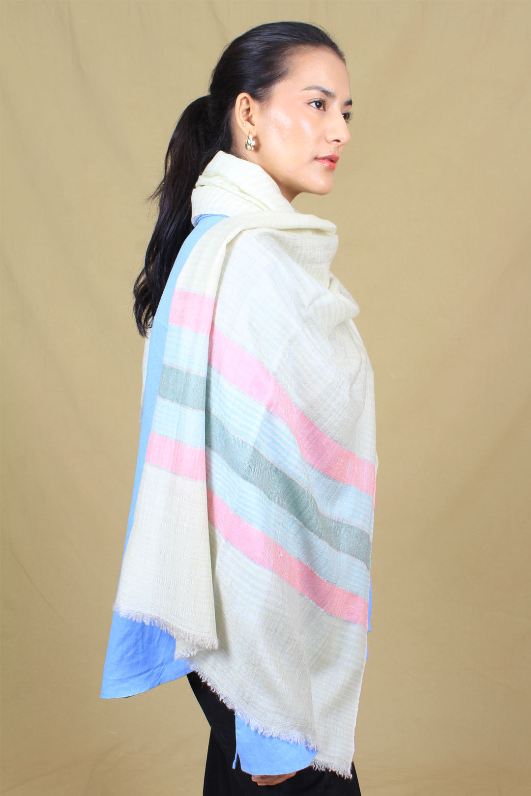 Eden Check Strips Khadi And Zari Cashmere stole