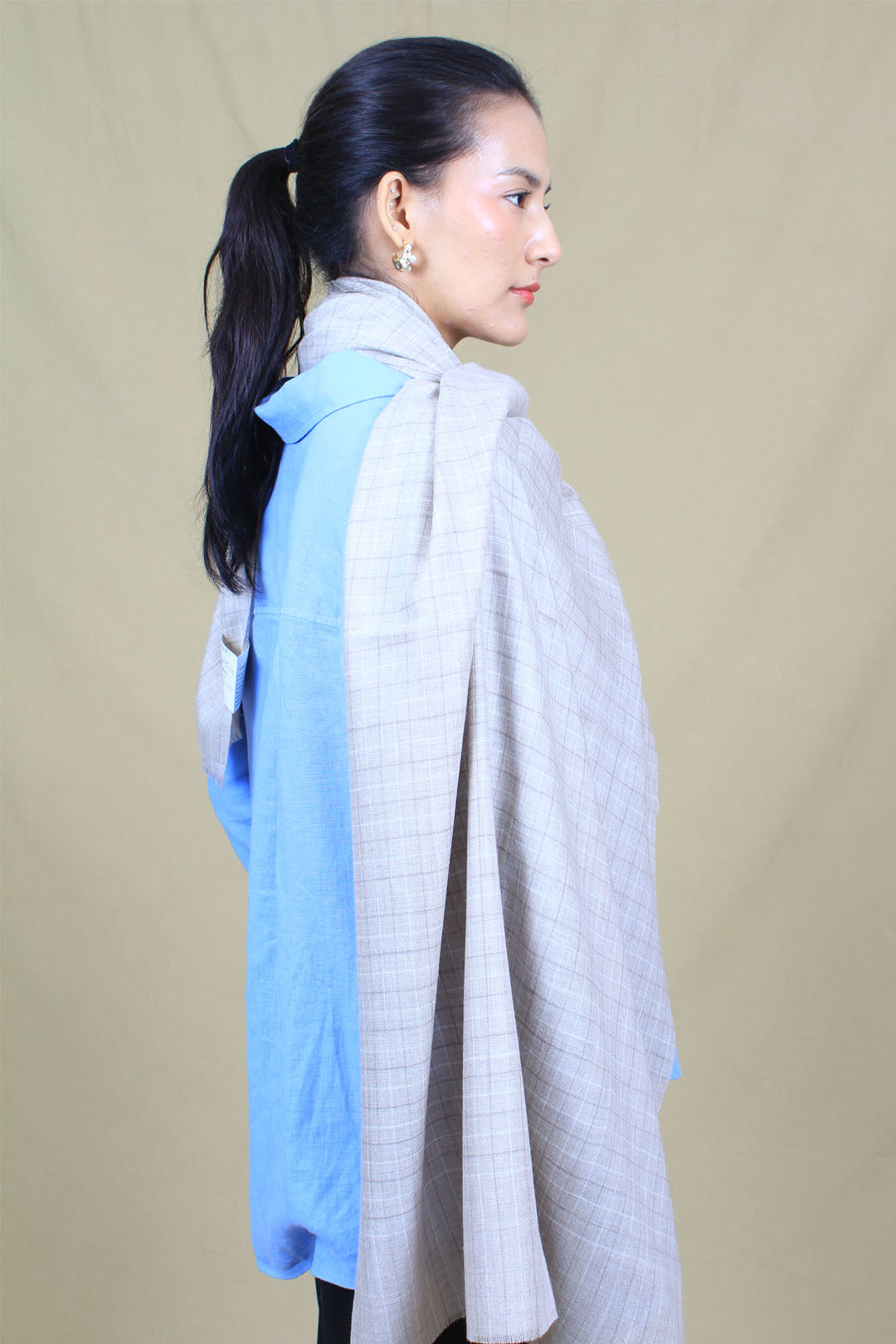 Elif Ivory Check Cashmere Stole