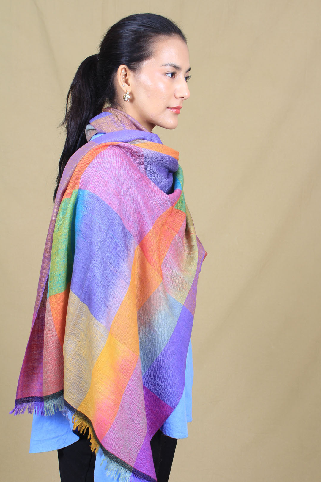 Melanie Windowpane Ikat Dyed Cashmere Stole