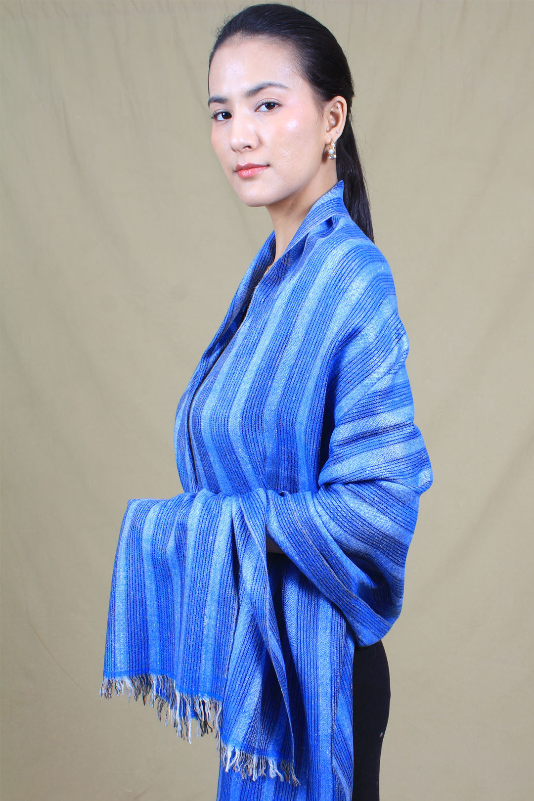 Hisham Royal Blue Strips Cashmere Stole