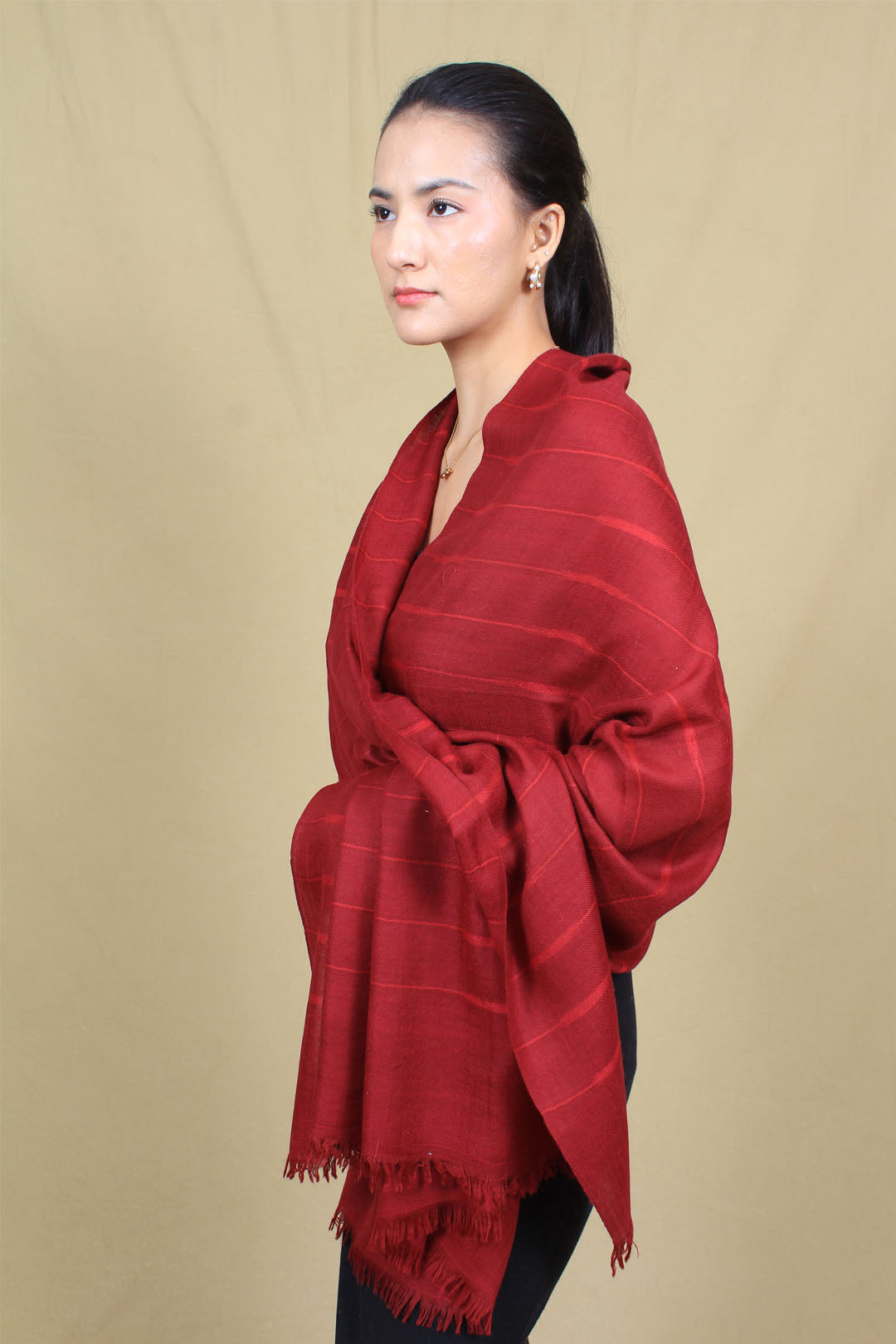 Fahd Cherry Red Ikat Dyed Cashmere Stole