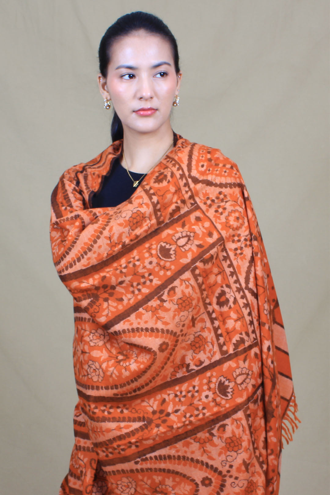 Vogue Wrap Pumpkin Orange Outlined Kani Jama Shawl