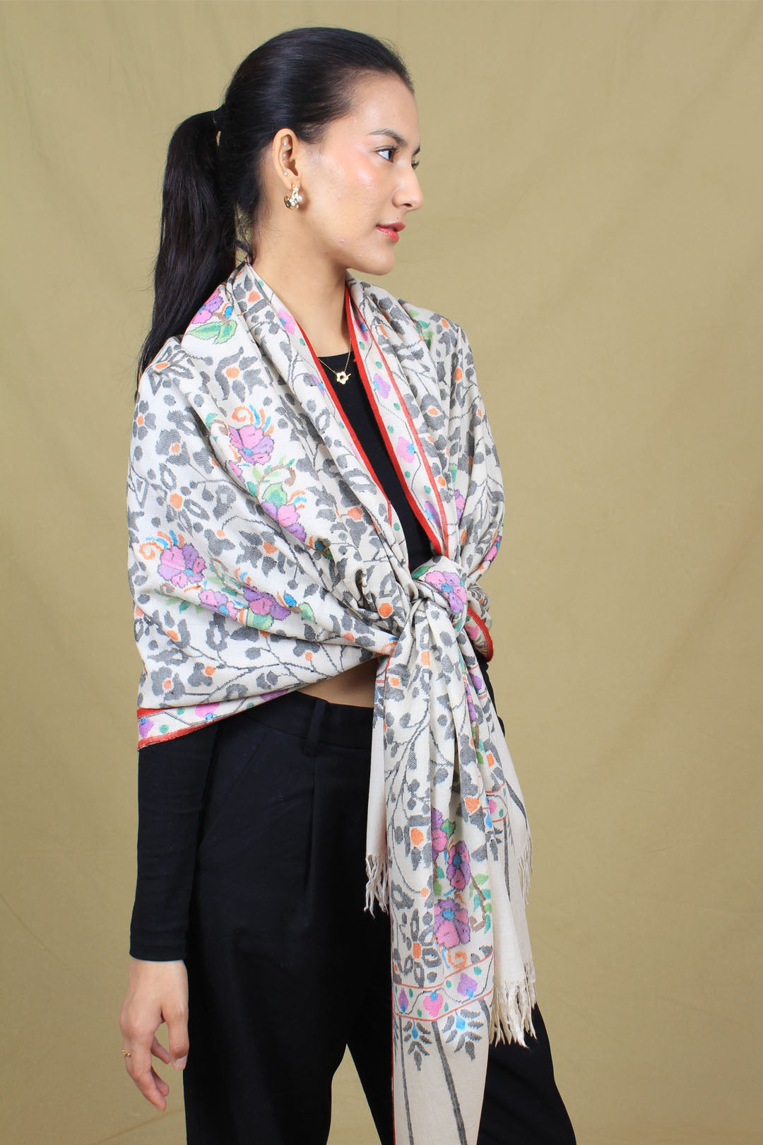 Alzira Arcadia White Jamavar Pashmina Shawl