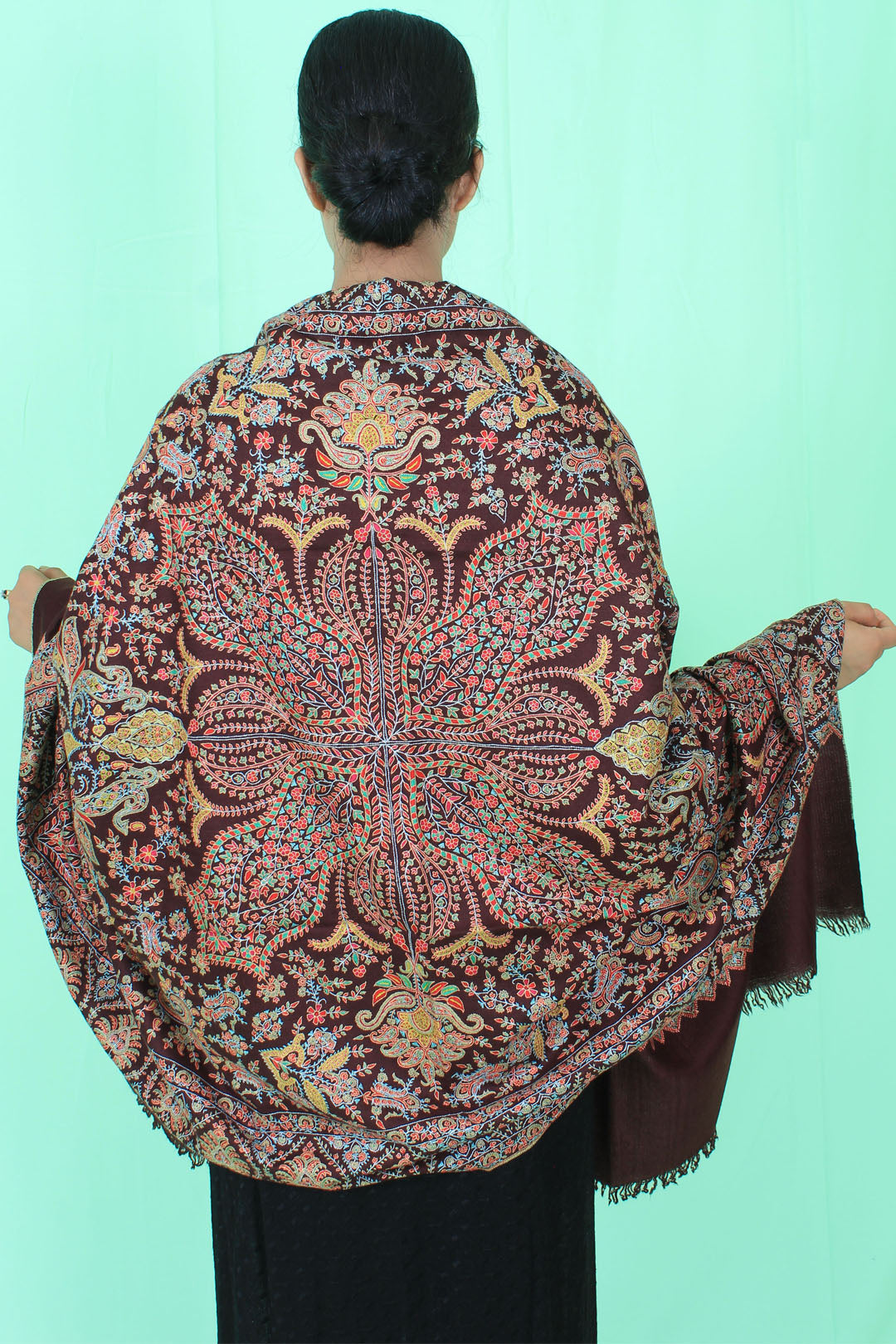 Mahroosh Wine Red Advardar Sozni Jamavar Pashmina Shawl