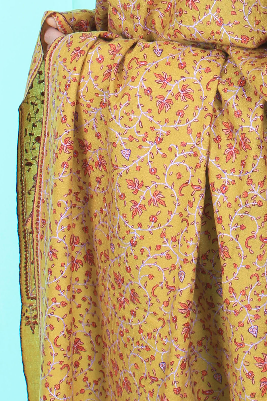 Anousheh Marigold Sozni Jaali Embroidered Pashmina Shawl