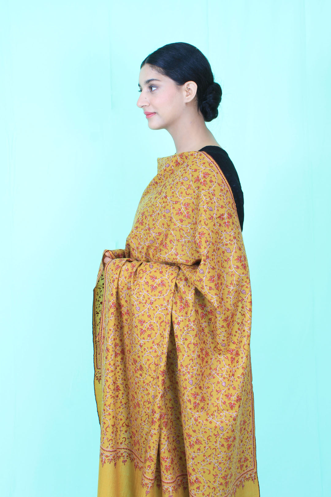 Anousheh Marigold Sozni Jaali Embroidered Pashmina Shawl